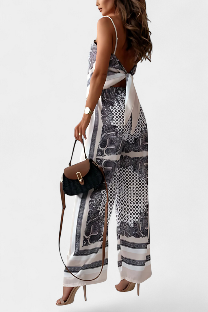 Louisa Ensemble Paisley à Top Bandeau et Pantalon à Jambes Larges