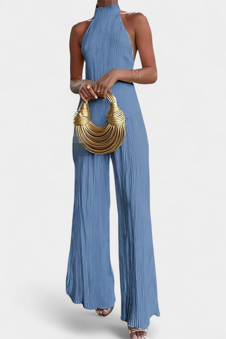 Pilarica Ensemble Top Halter Asymétrique et Pantalon à Jambes Larges