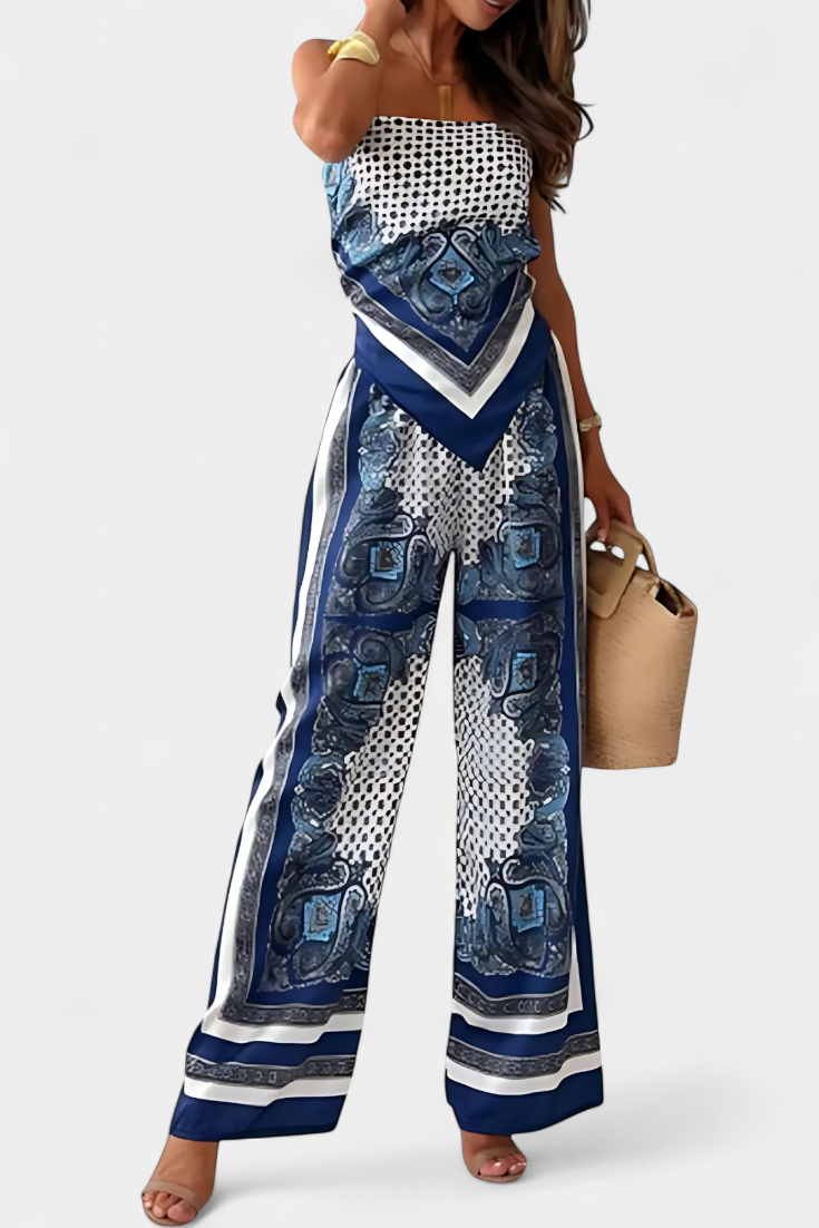 Louisa Ensemble Paisley à Top Bandeau et Pantalon à Jambes Larges