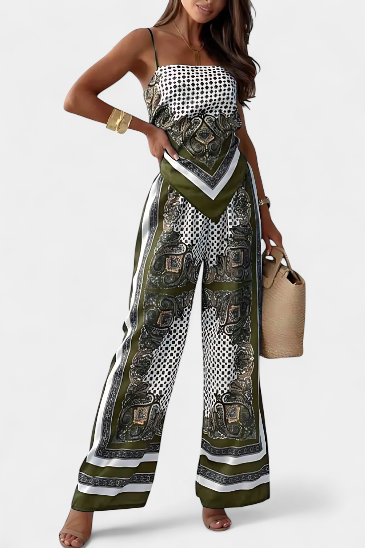 Louisa Ensemble Paisley à Top Bandeau et Pantalon à Jambes Larges