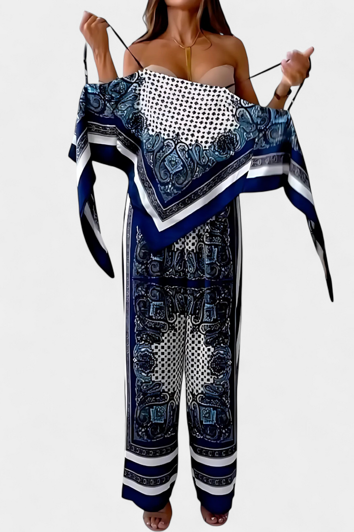 Louisa Ensemble Paisley à Top Bandeau et Pantalon à Jambes Larges