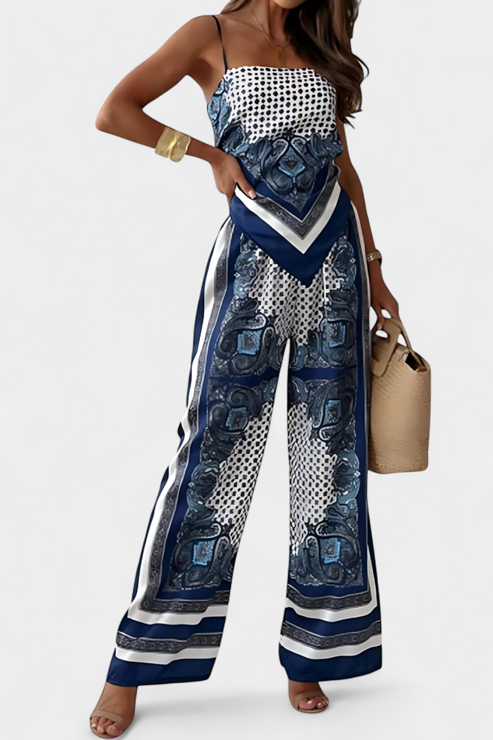 Louisa Ensemble Paisley à Top Bandeau et Pantalon à Jambes Larges