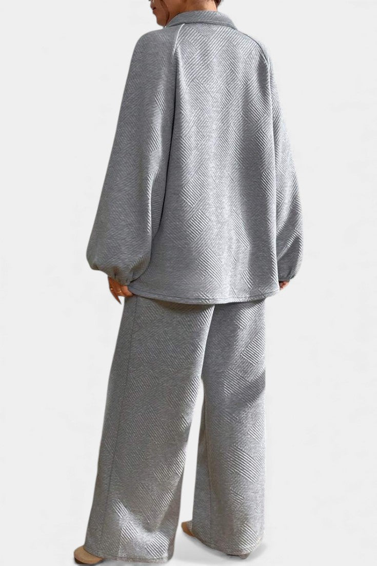 Bréanne Ensemble Oversize Texturé à Col Chemise et Pantalon Large