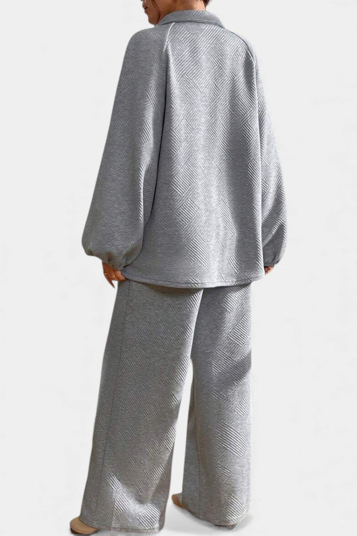 Bréanne Ensemble Oversize Texturé à Col Chemise et Pantalon Large