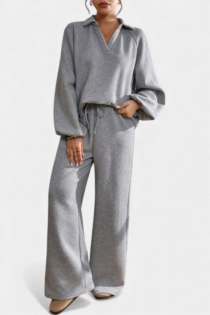 Bréanne Ensemble Oversize Texturé à Col Chemise et Pantalon Large