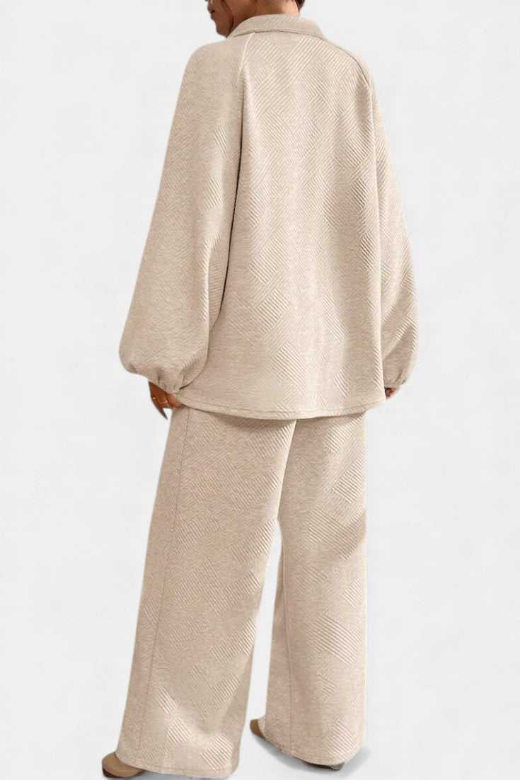 Bréanne Ensemble Oversize Texturé à Col Chemise et Pantalon Large