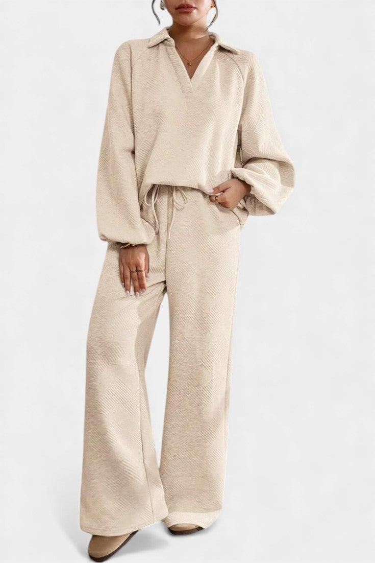 Bréanne Ensemble Oversize Texturé à Col Chemise et Pantalon Large