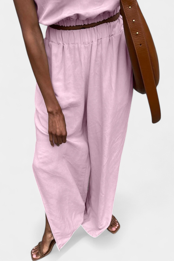 Portia Ensemble en Coton et Lin Sans Manches à Pantalon Large