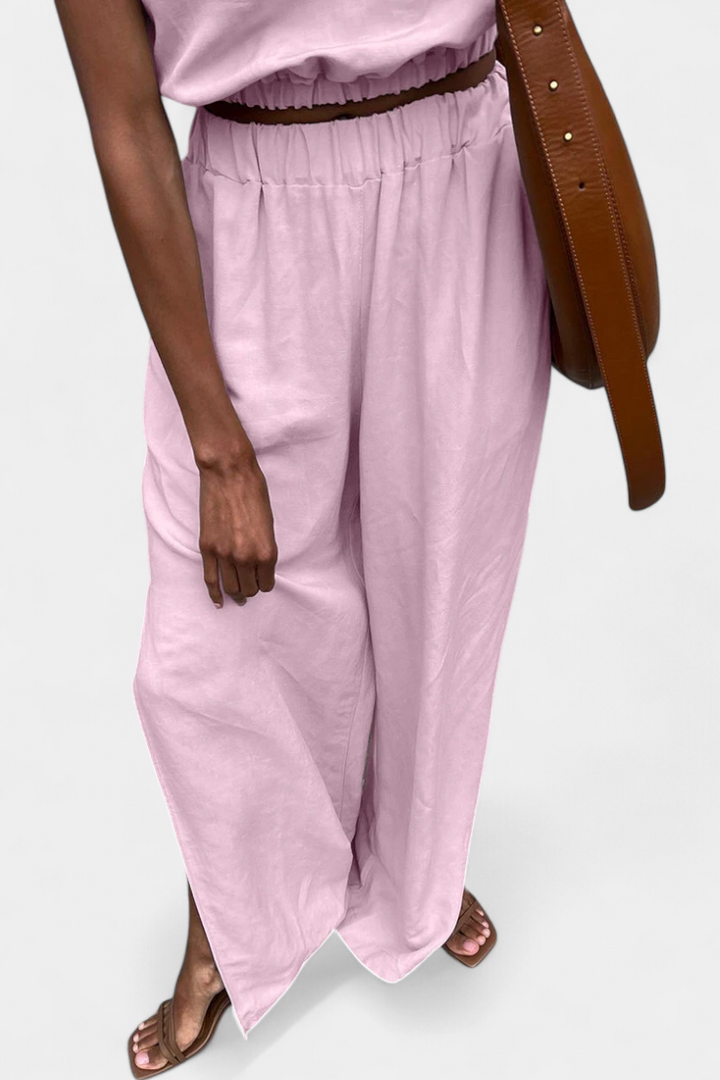 Portia Ensemble en Coton et Lin Sans Manches à Pantalon Large