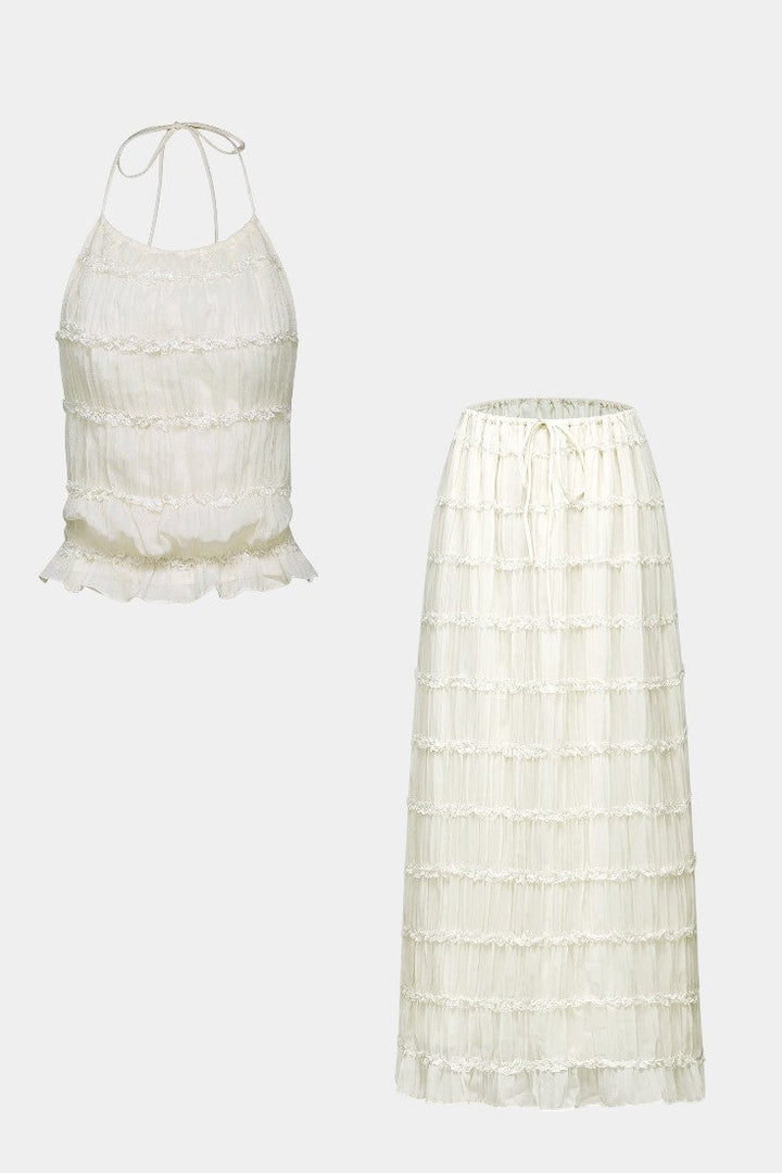 Eugenie Ensemble Halter Plissé avec Jupe Fluide Taille Haute