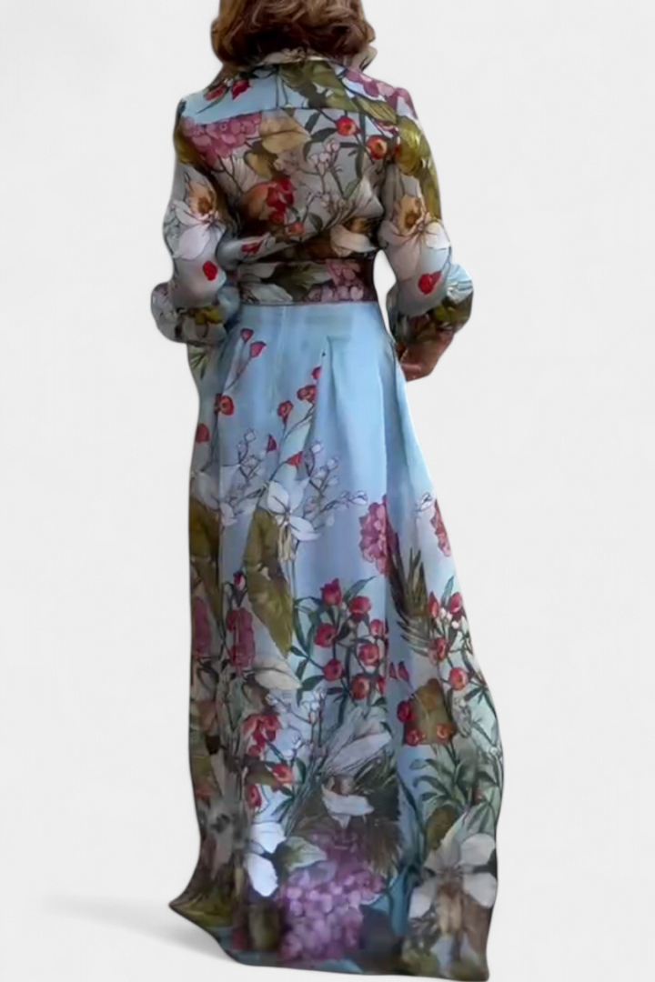 Sanne Ensemble à Imprimé Botanique avec Chemise Ceinturée et Pantalon Palazzo