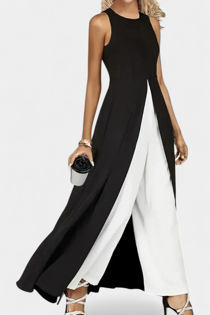 Alicie Ensemble Bicolore Sans Manches à Superposition Longue et Pantalon Ample