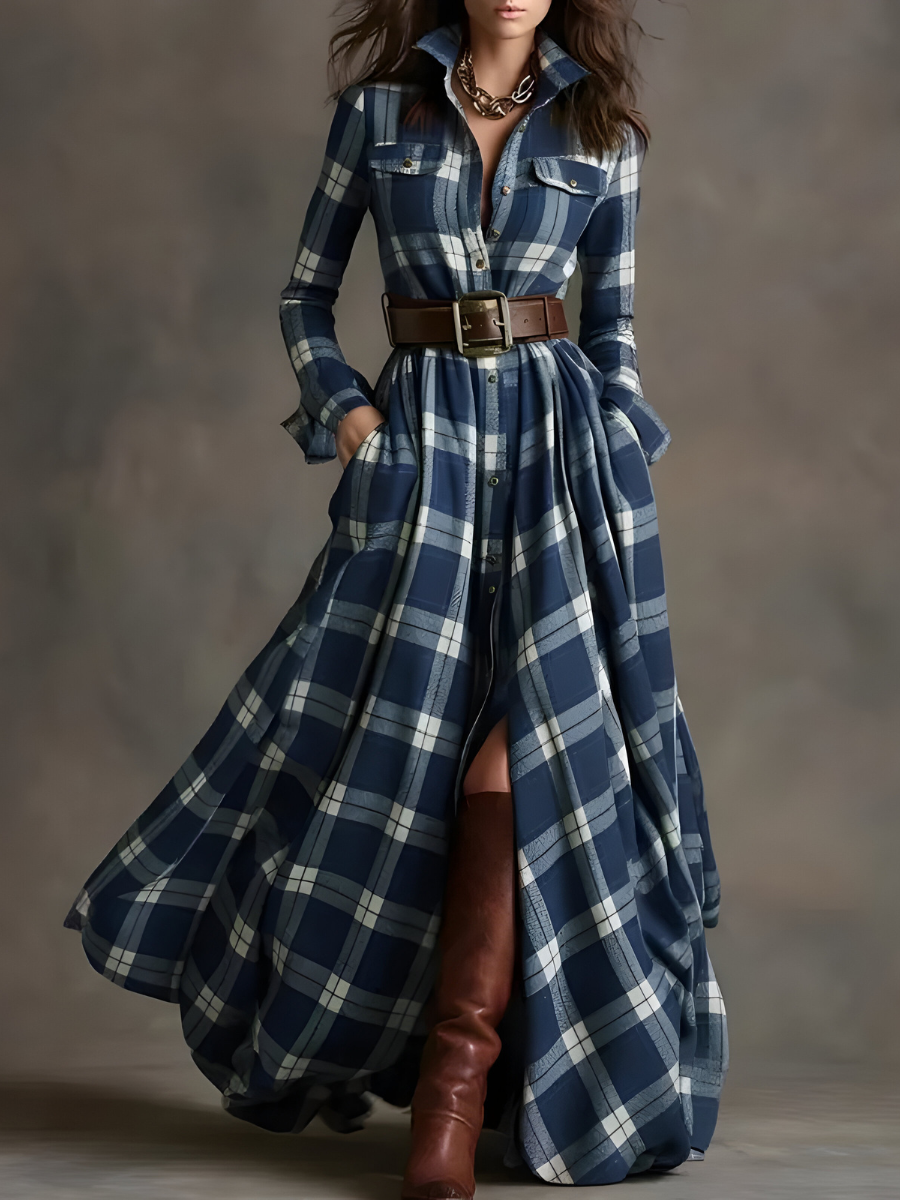 Nara™ | Robe Maxi à Carreaux Chic