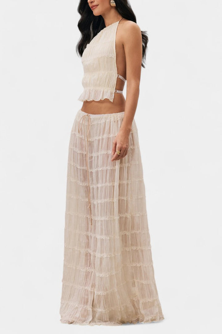 Eugenie Ensemble Halter Plissé avec Jupe Fluide Taille Haute
