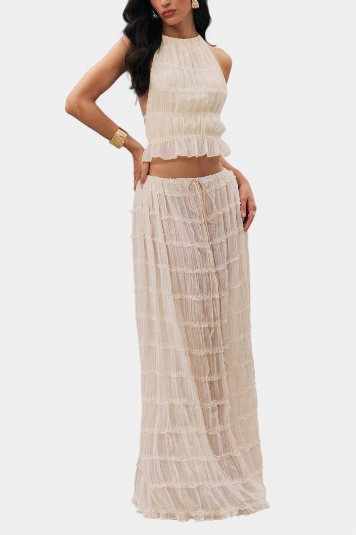 Eugenie Ensemble Halter Plissé avec Jupe Fluide Taille Haute