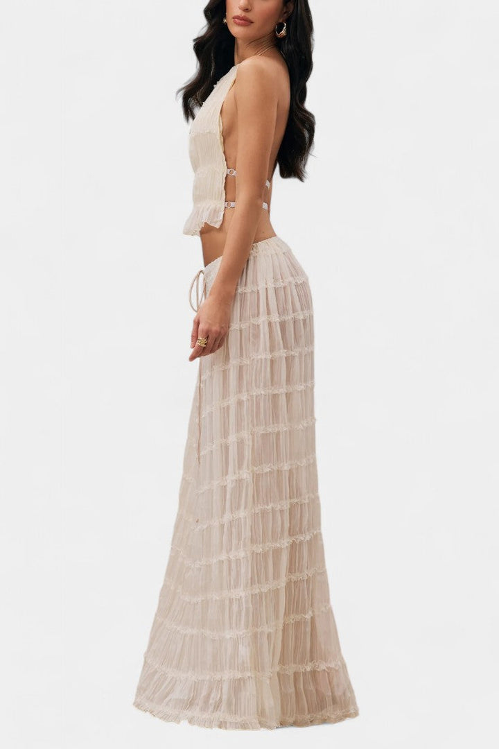 Eugenie Ensemble Halter Plissé avec Jupe Fluide Taille Haute