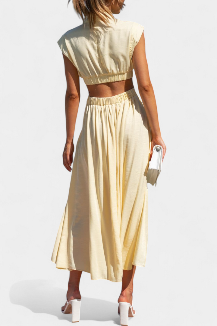 Jocelyn Ensemble à Col Haut et Jupe Fluide avec Fentes Latérales