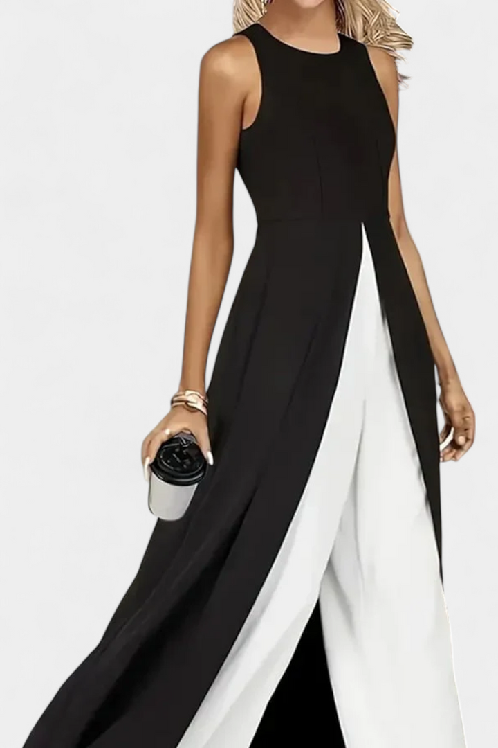 Alicie Ensemble Bicolore Sans Manches à Superposition Longue et Pantalon Ample