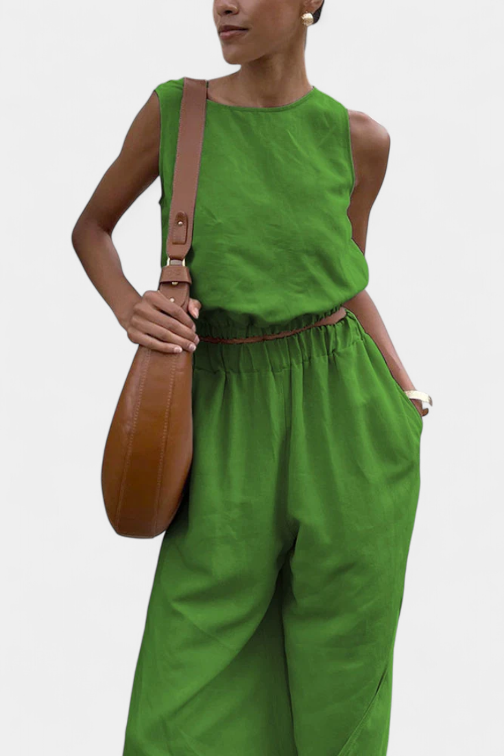 Portia Ensemble en Coton et Lin Sans Manches à Pantalon Large