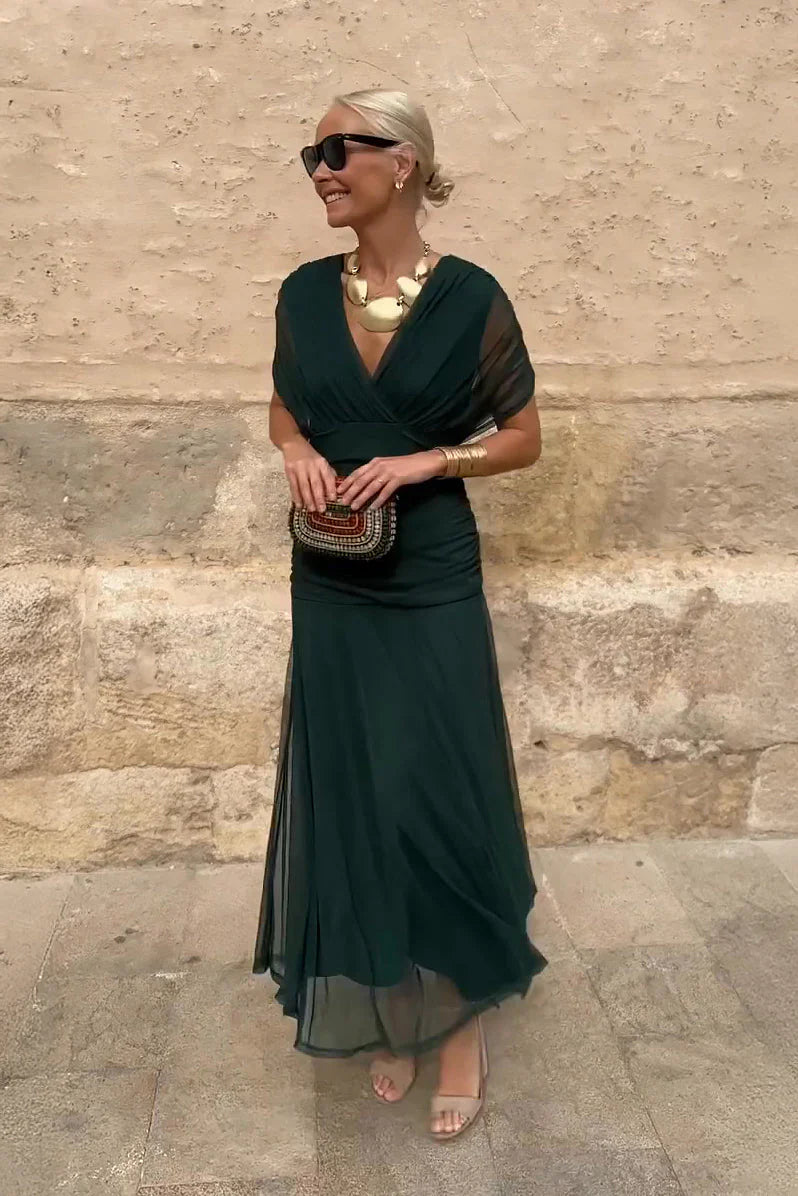 Robe Maxi de Fête Élégante à Col V