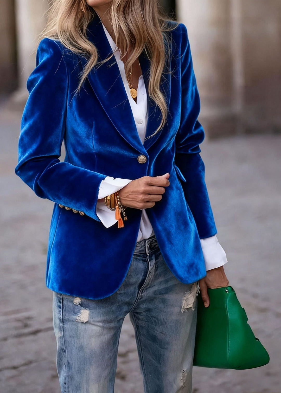 Cléa | Blazer en velours à boutons dorés