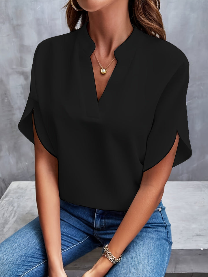 Julie | Blouse Fluide Col Officier Manches Courtes Femme