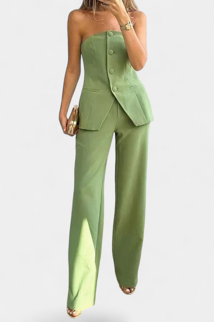 Ekaterina Ensemble Sans Bretelles à Pantalon Taille Haute et Jambes Amples