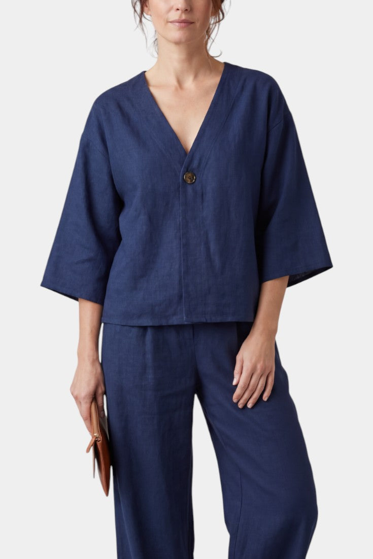 Eli Ensemble Élégant à Col en V et Pantalon Droit