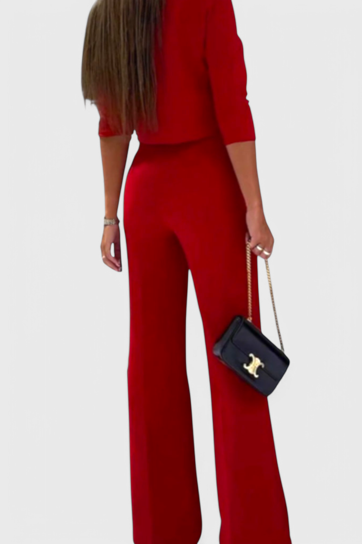 Cleo Ensemble à Top Manches 3/4 et Pantalon à Jambes Larges