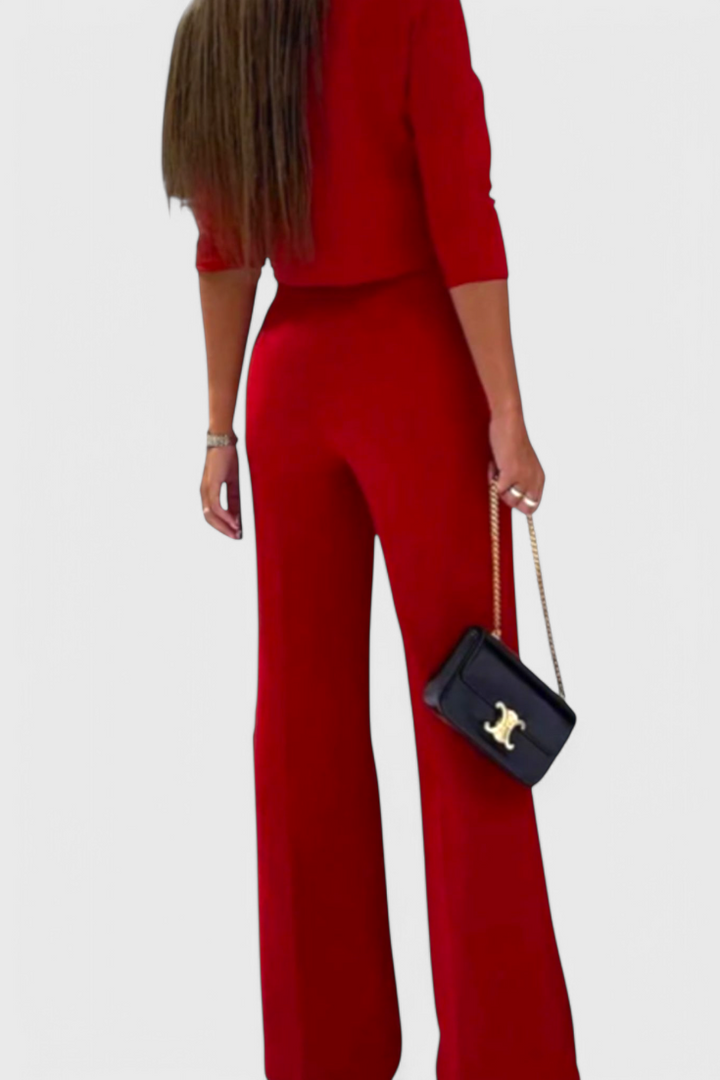 Cleo Ensemble à Top Manches 3/4 et Pantalon à Jambes Larges