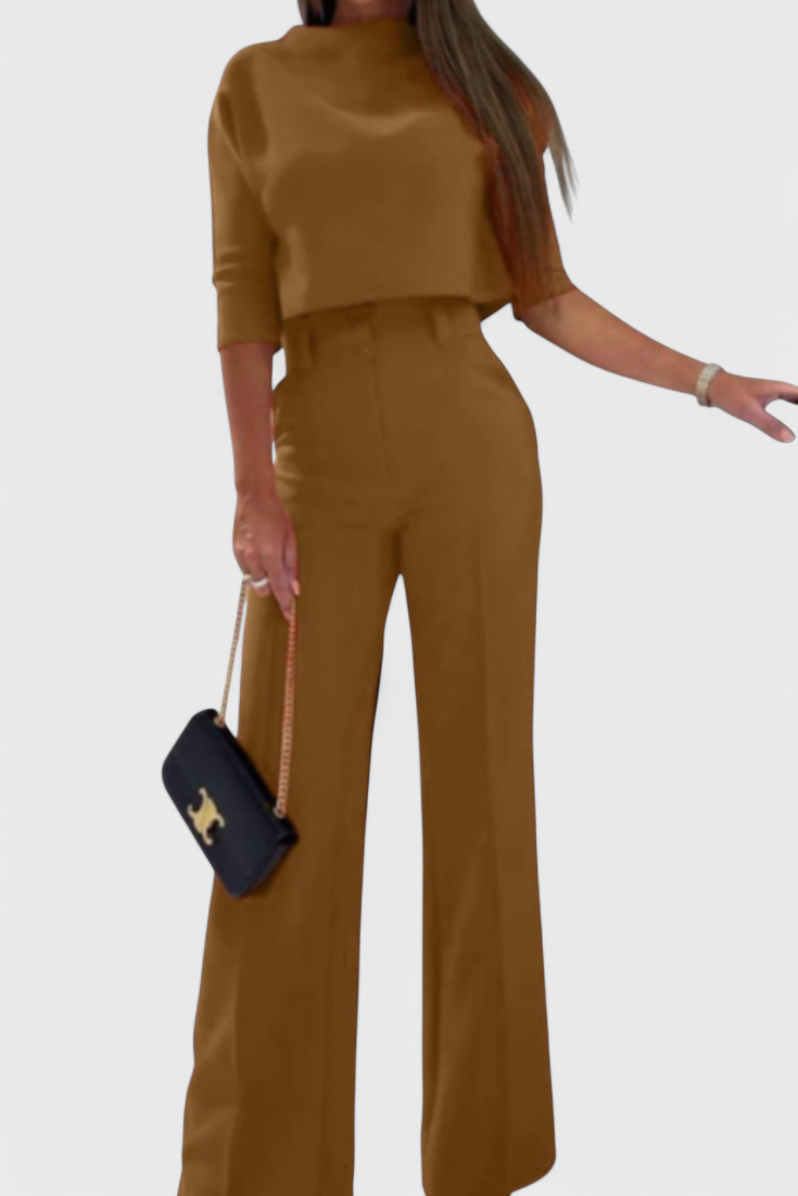 Cleo Ensemble à Top Manches 3/4 et Pantalon à Jambes Larges