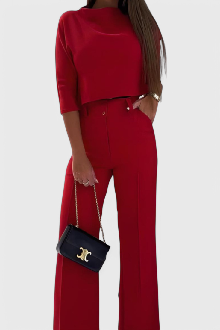 Cleo Ensemble à Top Manches 3/4 et Pantalon à Jambes Larges