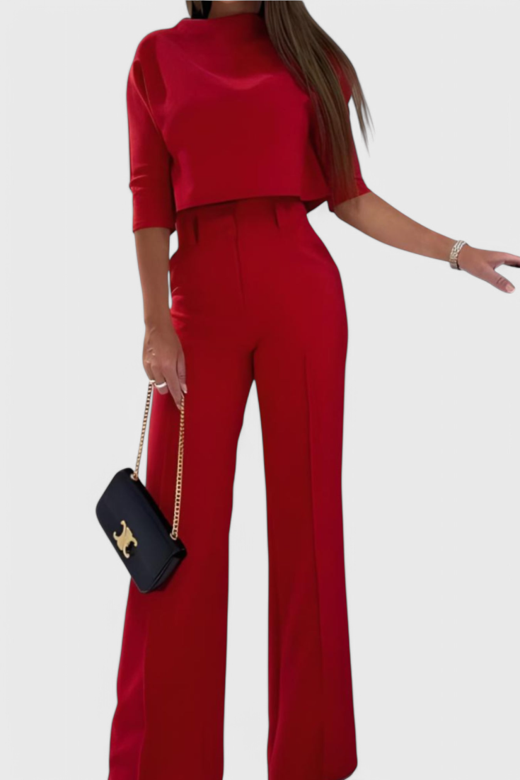 Cleo Ensemble à Top Manches 3/4 et Pantalon à Jambes Larges