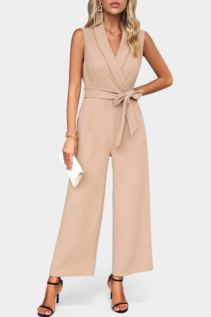Luciana Combinaison Croisée à Taille Ajustable et Pantalon à Jambes Larges