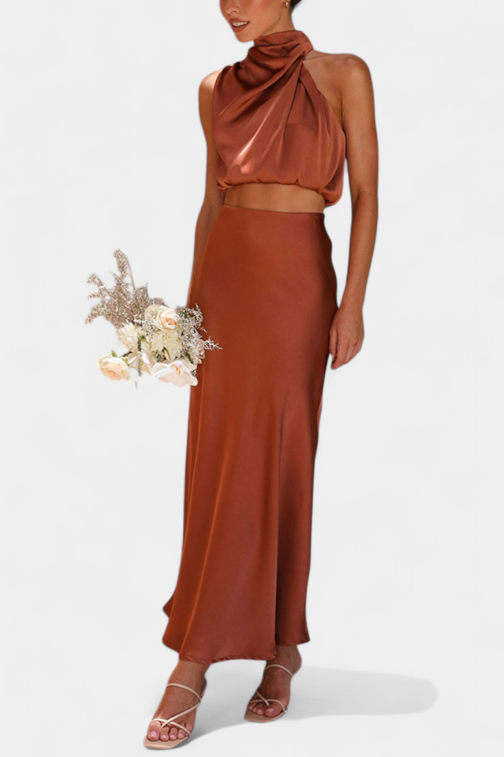 Hanna Ensemble Deux Pièces à Col Halter Drapé et Dos Nu