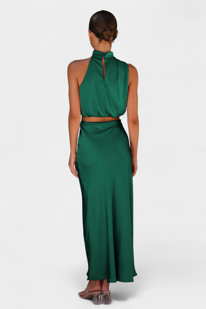 Hanna Ensemble Deux Pièces à Col Halter Drapé et Dos Nu