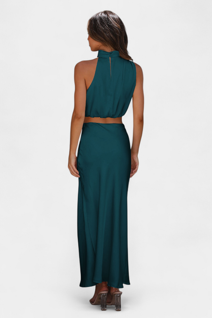 Hanna Ensemble Deux Pièces à Col Halter Drapé et Dos Nu