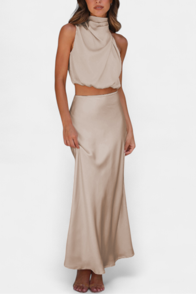 Hanna Ensemble Deux Pièces à Col Halter Drapé et Dos Nu