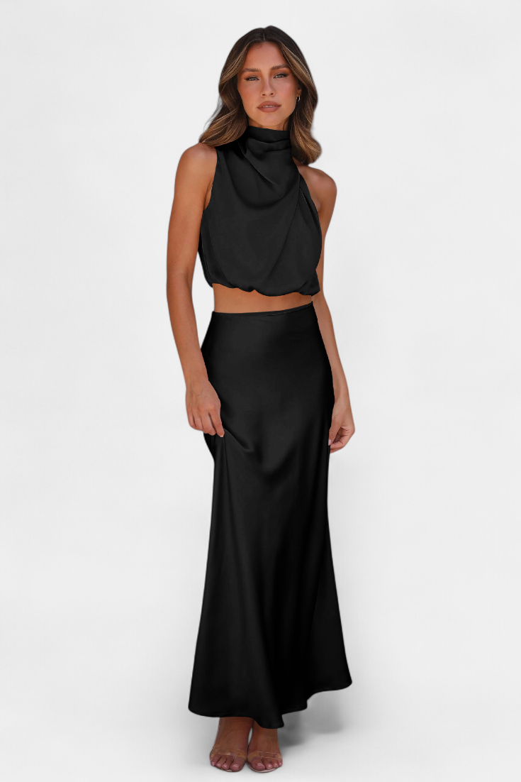 Hanna Ensemble Deux Pièces à Col Halter Drapé et Dos Nu
