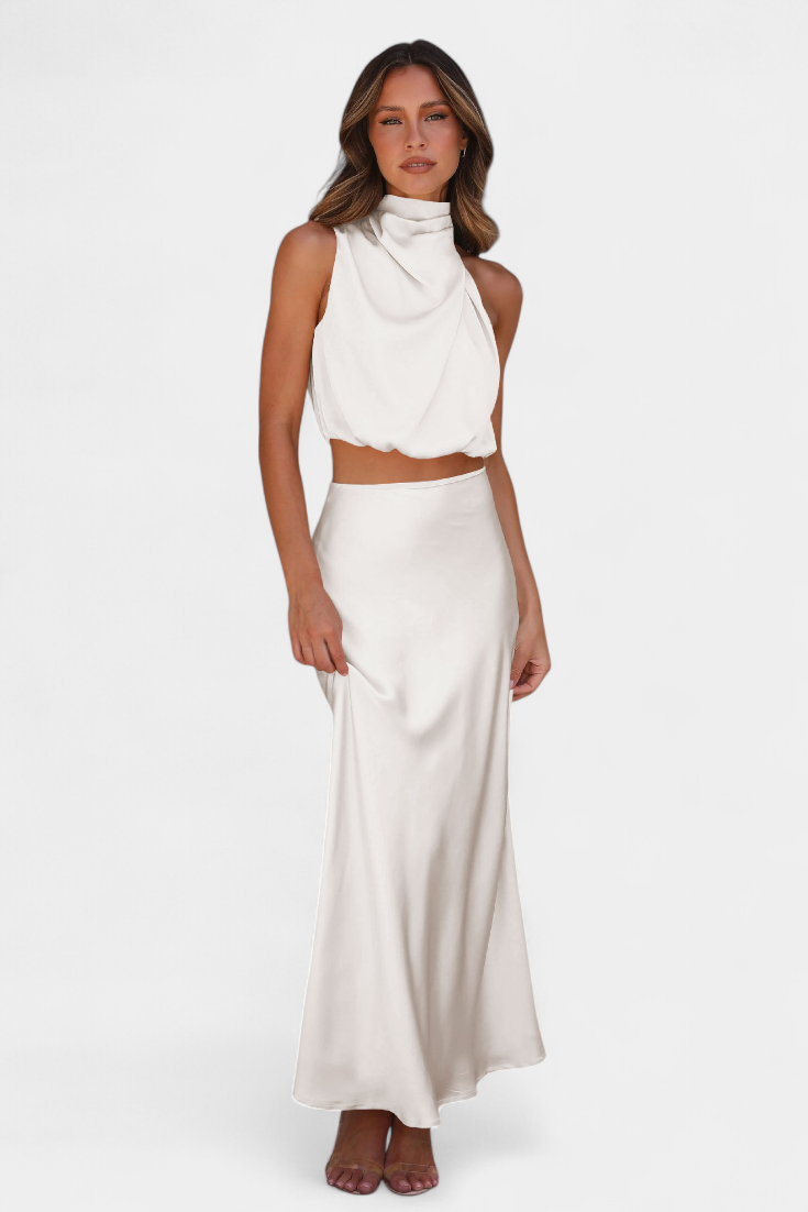 Hanna Ensemble Deux Pièces à Col Halter Drapé et Dos Nu