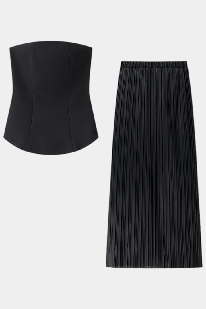 Clarita Ensemble Bandeau Sans Bretelles et Jupe Plissée
