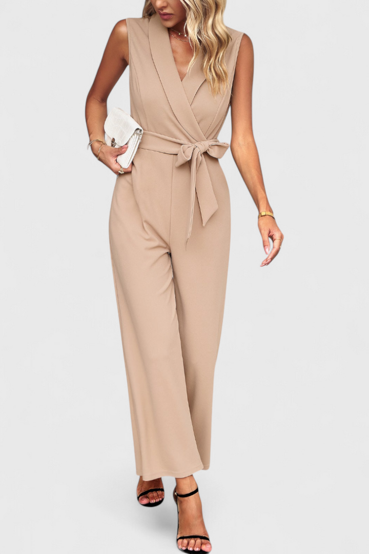 Luciana Combinaison Croisée à Taille Ajustable et Pantalon à Jambes Larges