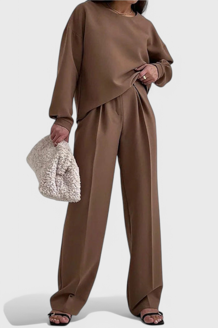 Elaya Ensemble Décontracté à Manches Longues et Pantalon Large