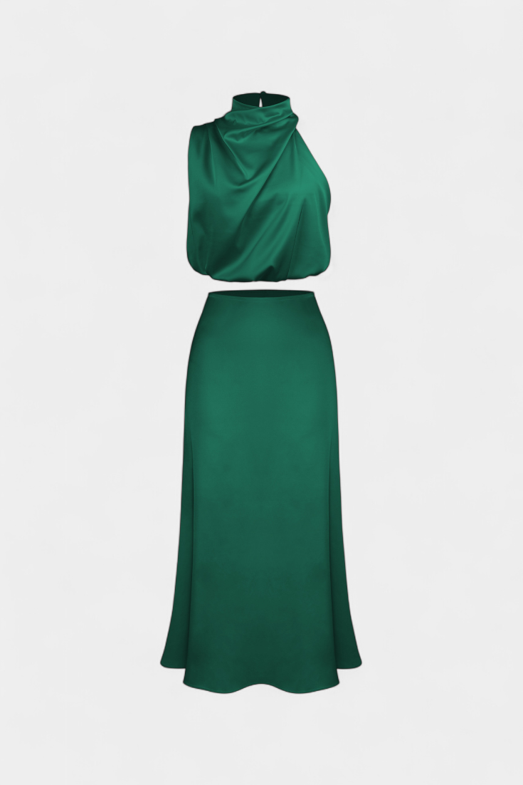 Hanna Ensemble Deux Pièces à Col Halter Drapé et Dos Nu