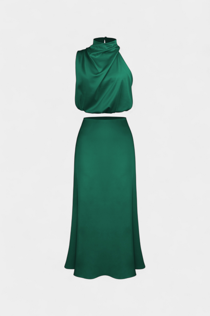 Hanna Ensemble Deux Pièces à Col Halter Drapé et Dos Nu