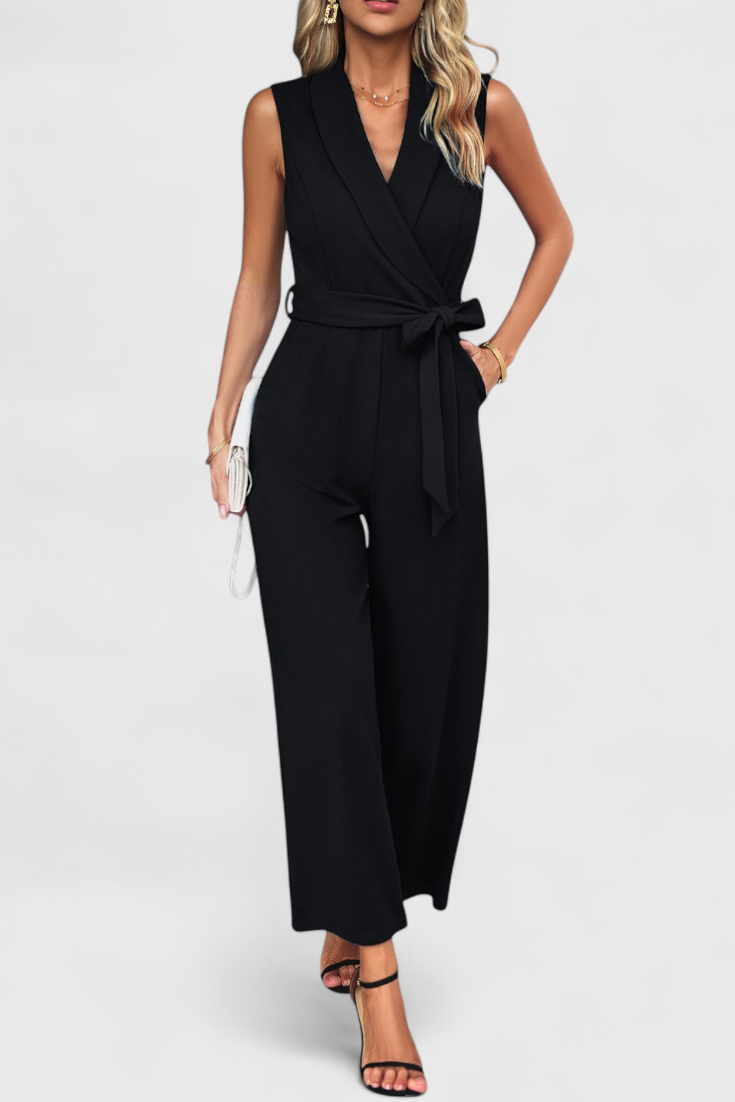 Luciana Combinaison Croisée à Taille Ajustable et Pantalon à Jambes Larges