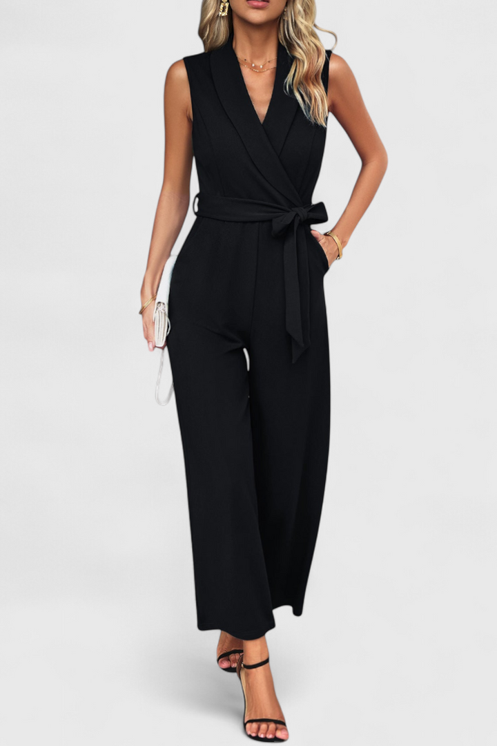 Luciana Combinaison Croisée à Taille Ajustable et Pantalon à Jambes Larges