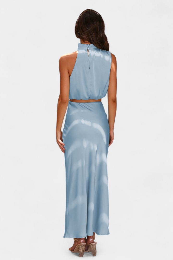 Hanna Ensemble Deux Pièces à Col Halter Drapé et Dos Nu