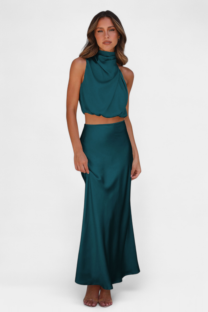 Hanna Ensemble Deux Pièces à Col Halter Drapé et Dos Nu