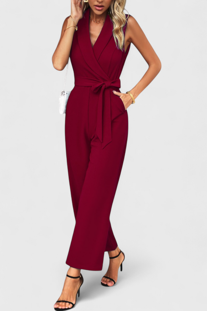 Luciana Combinaison Croisée à Taille Ajustable et Pantalon à Jambes Larges